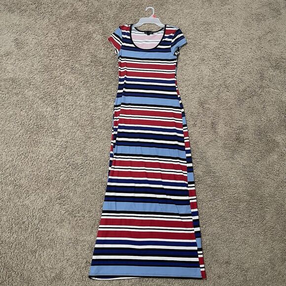 Derek Heart Dress Womens Medium Multicolor Striped Maxi Boho Summer Casual - Picture 1 of 7